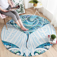 New Zealand Manta Ray Tattoo Round Carpet Aotearoa Maori Haehae Paua Shell - Polynesian Pride