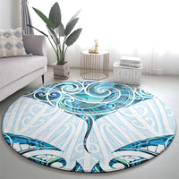 New Zealand Manta Ray Tattoo Round Carpet Aotearoa Maori Haehae Paua Shell - Polynesian Pride