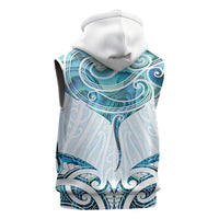New Zealand Manta Ray Tattoo Sleeveless Zip Hoodie Aotearoa Maori Haehae Paua Shell - Polynesian Pride