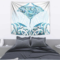 New Zealand Manta Ray Tattoo Tapestry Aotearoa Maori Haehae Paua Shell - Polynesian Pride