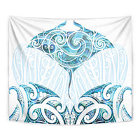 New Zealand Manta Ray Tattoo Tapestry Aotearoa Maori Haehae Paua Shell - Polynesian Pride