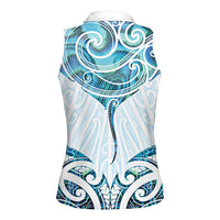 New Zealand Manta Ray Tattoo Women Sleeveless Polo Shirt Aotearoa Maori Haehae Paua Shell - Polynesian Pride