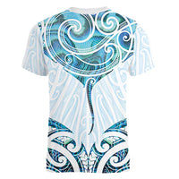 New Zealand Manta Ray Tattoo Women V-Neck T-Shirt Aotearoa Maori Haehae Paua Shell - Polynesian Pride