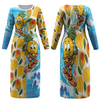 Aloha Hawaii Summer Family Matching Long Sleeve Bodycon Dress and Hawaiian Shirt Hawaiian Lei Surfing Mango Palaka Motifs