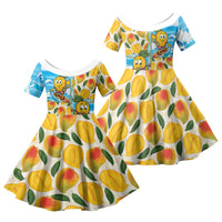 Aloha Hawaii Summer Family Matching Off Shoulder Maxi Dress and Hawaiian Shirt Hawaiian Lei Surfing Mango Palaka Motifs
