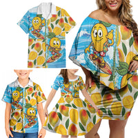 Aloha Hawaii Summer Family Matching Off Shoulder Short Dress and Hawaiian Shirt Hawaiian Lei Surfing Mango Palaka Motifs