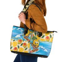 Aloha Hawaii Summer Leather Tote Bag Hawaiian Lei Surfing Mango Palaka Motifs