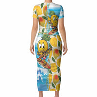 Aloha Hawaii Summer Short Sleeve Bodycon Dress Hawaiian Lei Surfing Mango Palaka Motifs