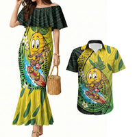 Hawaii Surfing Mango Couples Matching Mermaid Dress and Hawaiian Shirt Manako Polynesian Fish Hook