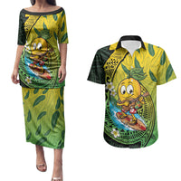 Hawaii Surfing Mango Couples Matching Puletasi and Hawaiian Shirt Manako Polynesian Fish Hook