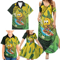 Hawaii Surfing Mango Family Matching Summer Maxi Dress and Hawaiian Shirt Manako Polynesian Fish Hook