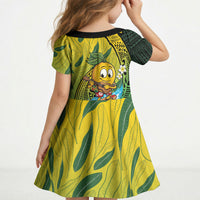 Hawaii Surfing Mango Kid Short Sleeve Dress Manako Polynesian Fish Hook