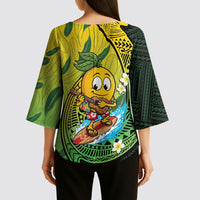 Hawaii Surfing Mango Kimono Sleeve Blouse Manako Polynesian Fish Hook