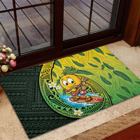 Hawaii Surfing Mango Rubber Doormat Manako Polynesian Fish Hook