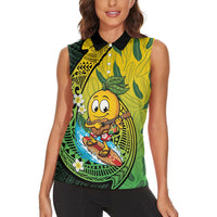 Hawaii Surfing Mango Women Sleeveless Polo Shirt Manako Polynesian Fish Hook