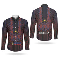 Filipino Barong Tagalog Inspired Personalised Couples Matching Off The Shoulder Long Sleeve Dress and Long Sleeve Button Shirt Mabuhay Philippines Festival Polynesian Pattern
