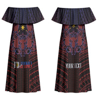 Filipino Barong Tagalog Inspired Personalised Family Matching Off Shoulder Maxi Dress and Hawaiian Shirt Mabuhay Philippines Festival Polynesian Pattern