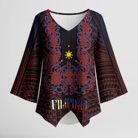 Filipino Barong Tagalog Inspired Personalised Kimono Sleeve Blouse Mabuhay Philippines Festival Polynesian Pattern