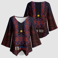 Filipino Barong Tagalog Inspired Personalised Kimono Sleeve Blouse Mabuhay Philippines Festival Polynesian Pattern
