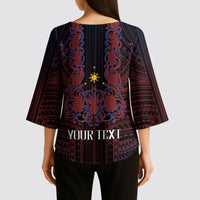 Filipino Barong Tagalog Inspired Personalised Kimono Sleeve Blouse Mabuhay Philippines Festival Polynesian Pattern