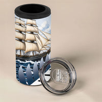 Personalised New Zealand Pakeha 4 in 1 Can Cooler Tumbler Kiwi Silver Fern and Sailing Ship Compass