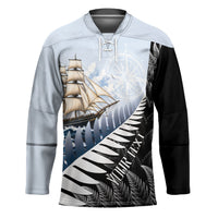 Personalised New Zealand Pakeha Hockey Jersey Kiwi Silver Fern and Sailing Ship Compass