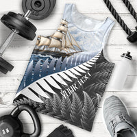 Personalised New Zealand Pakeha Men Tank Top Kiwi Silver Fern and Sailing Ship Compass