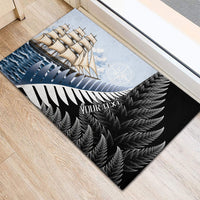 Personalised New Zealand Pakeha Rubber Doormat Kiwi Silver Fern and Sailing Ship Compass