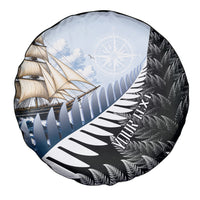 Personalised New Zealand Pakeha Spare Tire Cover Kiwi Silver Fern and Sailing Ship Compass