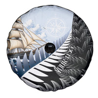 Personalised New Zealand Pakeha Spare Tire Cover Kiwi Silver Fern and Sailing Ship Compass