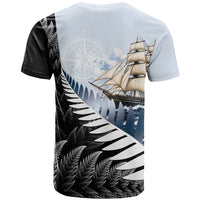 Personalised New Zealand Pakeha T Shirt Kiwi Silver Fern and Sailing Ship Compass
