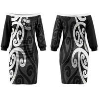 Lil Pakeha Lil Maori New Zealand Family Matching Off The Shoulder Long Sleeve Dress and Hawaiian Shirt Kiwi Proud Mangopare Pattern