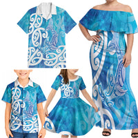 Hammerhead Shark Tattoo New Zealand Family Matching Off Shoulder Maxi Dress and Hawaiian Shirt Maori Galaxy Mangopare Pattern