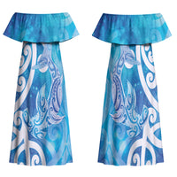 Hammerhead Shark Tattoo New Zealand Family Matching Off Shoulder Maxi Dress and Hawaiian Shirt Maori Galaxy Mangopare Pattern