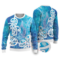 Hammerhead Shark Tattoo New Zealand Ugly Christmas Sweater Maori Galaxy Mangopare Pattern LT14 Turquoise - Polynesian Pride