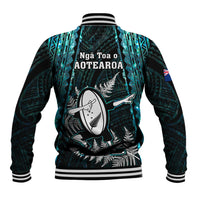 New Zealand Silver Fern Rugby Baseball Jacket Aotearoa All Black Dabbing Ball With Maori Paua Shell LT14 - Polynesian Pride