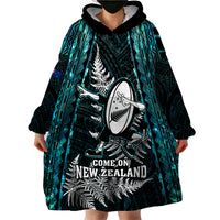 New Zealand Silver Fern Rugby Wearable Blanket Hoodie Aotearoa All Black Dabbing Ball With Maori Paua Shell LT14 - Polynesian Pride