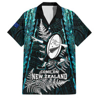 Custom New Zealand Silver Fern Rugby Family Matching Long Sleeve Bodycon Dress and Hawaiian Shirt Aotearoa All Black Dabbing Ball With Maori Paua Shell LT14 Dad's Shirt - Short Sleeve Turquoise - Polynesian Pride