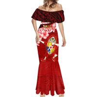 Tonga Rugby Mermaid Dress Ikale Tahi Tongan Ngatu Pattern With Dabbing Ball LT14 - Polynesian Pride
