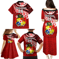 Custom Tonga Rugby Family Matching Puletasi Dress and Hawaiian Shirt Ikale Tahi Tongan Ngatu Pattern With Dabbing Ball LT14 - Polynesian Pride