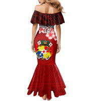Custom Tonga Rugby Mermaid Dress Ikale Tahi Tongan Ngatu Pattern With Dabbing Ball LT14 - Polynesian Pride