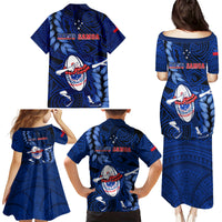 Samoa Rugby Family Matching Puletasi Dress and Hawaiian Shirt Manu Samoa Ula Fala Dabbing Ball Polynesian Blue Version LT14 - Polynesian Pride