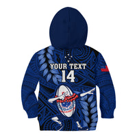 Custom Samoa Rugby Kid Hoodie Manu Samoa Ula Fala Dabbing Ball Polynesian Blue Version LT14 - Polynesian Pride
