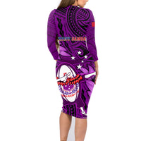Samoa Rugby Family Matching Long Sleeve Bodycon Dress and Hawaiian Shirt Manu Samoa Ula Fala Dabbing Ball Polynesian Purple Version LT14 - Polynesian Pride