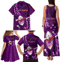 Samoa Rugby Family Matching Tank Maxi Dress and Hawaiian Shirt Manu Samoa Ula Fala Dabbing Ball Polynesian Purple Version LT14 - Polynesian Pride