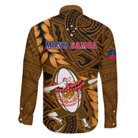 Samoa Rugby Family Matching Off Shoulder Short Dress and Hawaiian Shirt Manu Samoa Ula Fala Dabbing Ball Polynesian Gold Version LT14 - Polynesian Pride