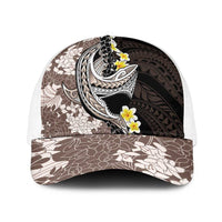 Brown and Black Hawaii Shark Tattoo Baseball Net Cap Puakenikeni Lei Plumeria Polynesian Pattern LT14 One Size White Black - Polynesian Pride