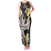 Brown and Black Hawaii Shark Tattoo Family Matching Tank Maxi Dress and Hawaiian Shirt Puakenikeni Lei Plumeria Polynesian Pattern - Polynesian Pride