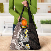 Brown and Black Hawaii Shark Tattoo Grocery Bag Puakenikeni Lei Plumeria Polynesian Pattern - Polynesian Pride