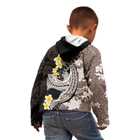 Brown and Black Hawaii Shark Tattoo Kid Hoodie Puakenikeni Lei Plumeria Polynesian Pattern - Polynesian Pride